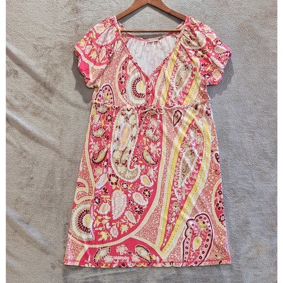 Juicy Couture Pink Henley Floral Paisley Mini Dress Size Large Y2K Feminine - Picture 1 of 11